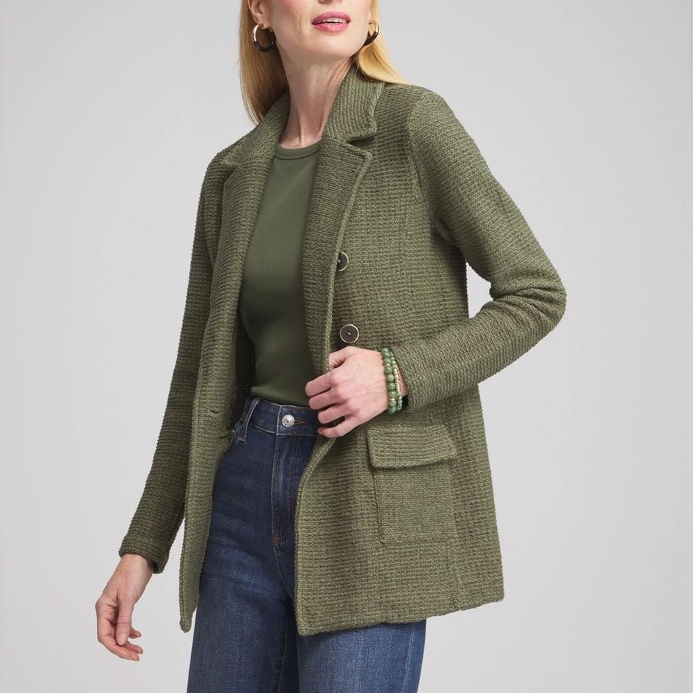NWT Chico’s Utility Cotton Blazer Jacket Cardi Cardigan Olive Size: Medium